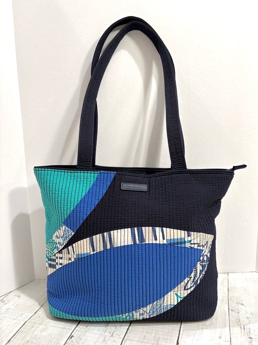 Vera Bradley Santiago Flower Tote Navy Quilted Shoulder Bag